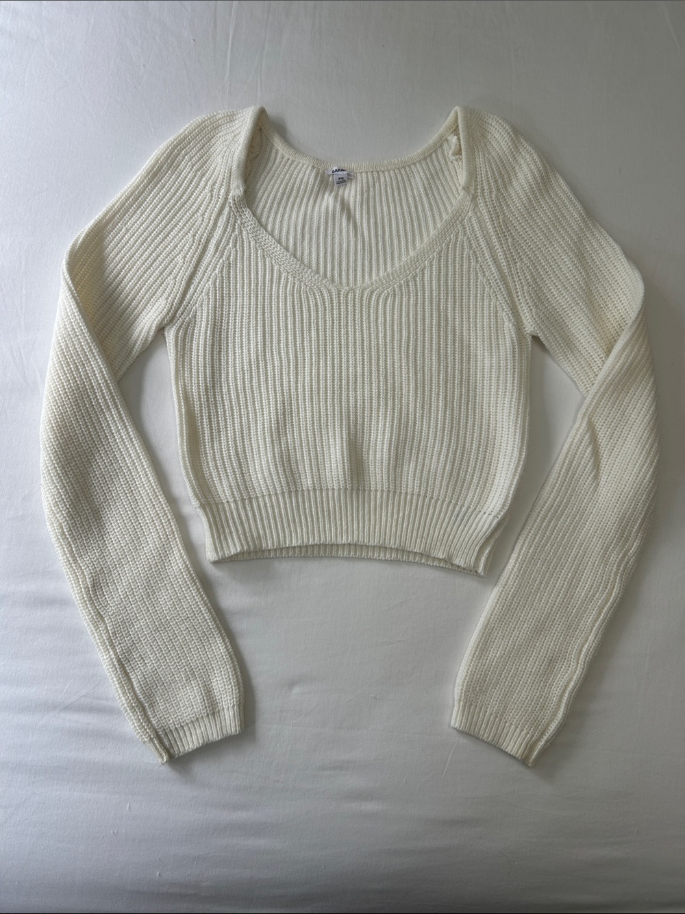 Garage Cream Scoop Neck Cropped Ribbed Sweater